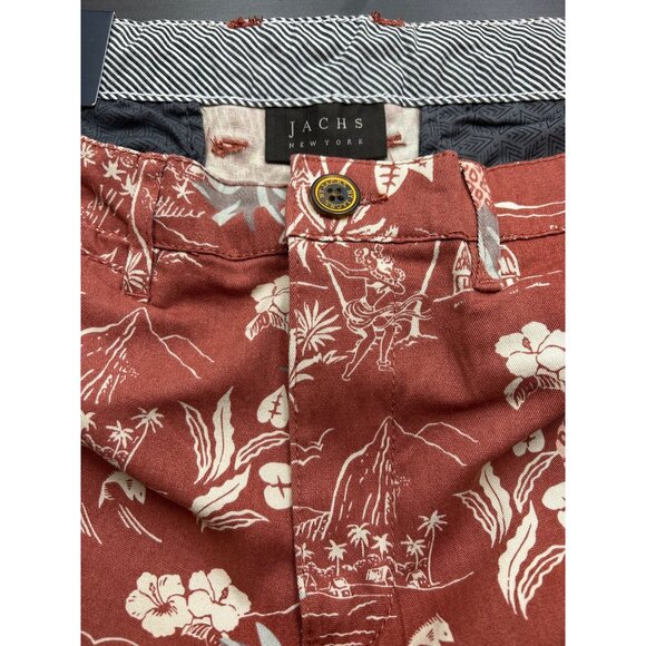 🩳 JACHS Men's Preppy NYC Red Island Print Resortwear Stretch Twill Shorts 38" - Picture 4 of 14